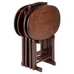 Solid Wood Brown 5 Piece TV Trays Set With 4 Folding Tables And Stand
