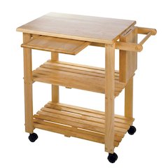 Solid Wood Kitchen Cart With Storage, Pull Out Cutting Board, Knife Block