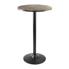 Cora Pub Table, Bar Height, Round, Faux Marble Top, Black Base