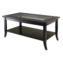 Rectangular Coffee Table, Glass Top Shelf, Solid Wood, Espresso