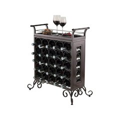 Metal Wine Rack Freestanding Floor With Wooden Tray For 25 Bottle Storage