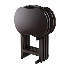 Dark Espresso Solid Wood TV Tray Set – Folding Snack Tables with Stand