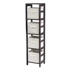 Capri 4-Section N Storage Shelf with 4 Foldable Beige Fabric Baskets