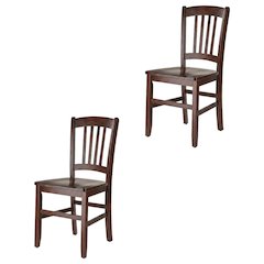 Solid Wood Stacking Dining Chair with Slat Back for Dining Room, Walnut, Set of 2