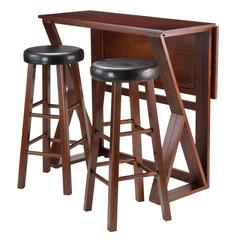Harrington 3-Pc Drop Leaf High Table, 2-29" Cushion Round Seat Stools