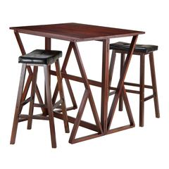 Harrington 3-Pc Drop Leaf High Table, 2 -29" Cushion Saddle Seat Stools