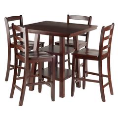 Orlando 5-Pc Set High Table, 2 Shelves w/ 4 Ladder Back Stools