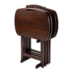 Walnut Snack Table Set – Folding TV Trays with Stand for Dining & Work