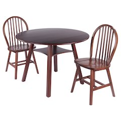 Marbelle 3-Pc Drop Leaf Dining Table with 2 Windsor Chairs, Walnut