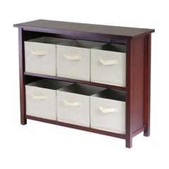 Verona 2-Section W Storage Shelf with 6 Foldable Beige Fabric Baskets