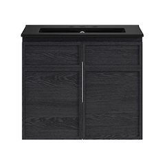24" Wall-Mounted Bathroom Vanity in Black Oak with Black Centerset Sink Top