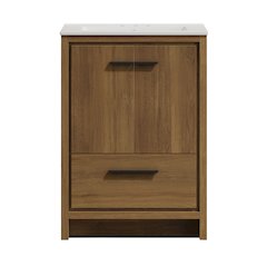 24" Freestanding Bathroom Vanity in Brown Oak with 3-Hole Centerset Sink Top