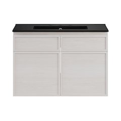 30" Wall-Mounted Bathroom Vanity in White Oak with Black Widespread Sink Top