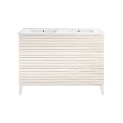 48"  Bathroom Vanity in White Oak with Widespread Double Basin Sink Top