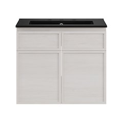 24" Wall-Mounted Bathroom Vanity in White Oak with Black Widespread Sink Top
