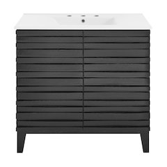 30" Freestanding Bathroom Vanity in Black Oak with 3-Hole Widespread Sink Top