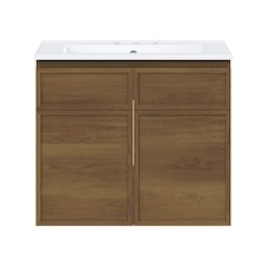 24" Wall-Mounted Bathroom Vanity in Brown Oak with 3-Hole Centerset Sink Top