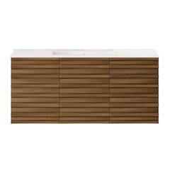 48" Wall-Mounted Bathroom Vanity in Brown Oak with 3-Hole Widespread Sink Top
