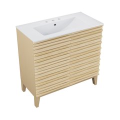 30" Freestanding Bathroom Vanity in Natural Oak with 3-Hole Widespread Sink Top