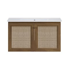 36" Bathroom Vanity in Brown Oak with Widespread Faucet Holes Vanity Top