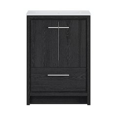 24" Freestanding Bathroom Vanity in Black Oak with 3-Hole Centerset Sink Top