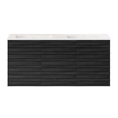 Cascade 48" Wall-Mounted Bathroom Vanity in Black Oak with Double Basin Sink Top