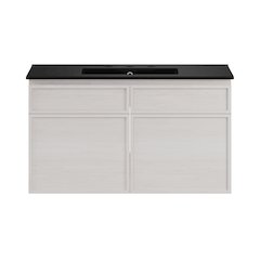 36" Wall-Mounted Bathroom Vanity in White Oak with Black Widespread Sink Top