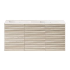 Cascade 48" Wall-Mounted Bathroom Vanity in White Oak with Double Basin Sink Top