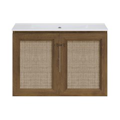 30" Wall-Mounted Bathroom Vanity in Brown Oak with Single Faucet Hole Vanity Top