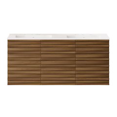 48" Wall-Mounted Bathroom Vanity in Brown Oak with Widespread Basin Sink Top