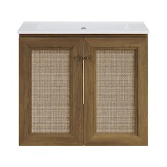 24" Bathroom Vanity in Brown Oak with Centerset Faucet Holes Vanity Top