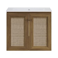 24" Bathroom Vanity in Brown Oak with Widespread Faucet Holes Vanity Top