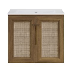 24" Wall-Mounted Bathroom Vanity in Brown Oak with Single Faucet Hole Vanity Top