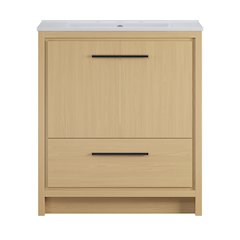 Virage Freestanding Bathroom Vanity in Natural Oak with 3-Hole Sink Top