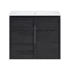 24" Wall-Mounted Bathroom Vanity in Black Oak with 3-Hole Widespread Sink Top