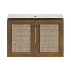 30" Bathroom Vanity in Brown Oak with Widespread Faucet Holes Vanity Top