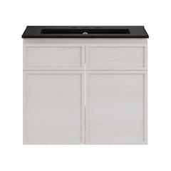 24" Wall-Mounted Bathroom Vanity in White Oak with Black Centerset Sink Top