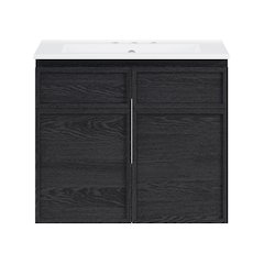 24" Wall-Mounted Bathroom Vanity in Black Oak with 3-Hole Centerset Sink Top