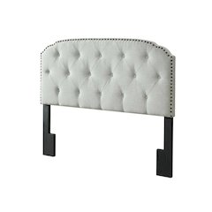 Light Gray Upholstered Queen Headboard, Solid Rubberwood Frame