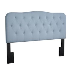 Light Blue Upholstered Queen Headboard, Solid Rubberwood Frame
