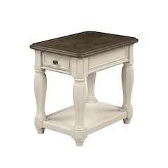 White Accent Table with 1 Drawer – Antique Bedroom Side Table in Cottage Style