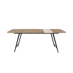 Elements Assyemtrical Stone Slab Dining Table In Toffee Finish