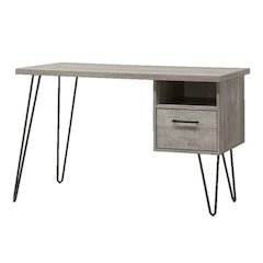 Gray Wood Desk with Storage – Computer Work Table with Drawer and Shelf