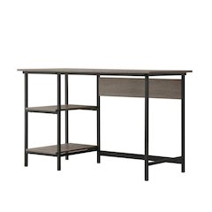 Gray Wood Desk with Storage – Compact Computer Desk and Work Table