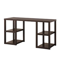 Brown Wood Desk with Shelfs – Natural Writing Table for Home or Office