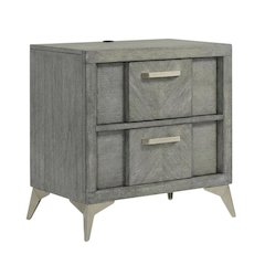 Gray Bedroom Nightstand with 2 Drawers and Modern Finish