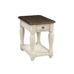 White Accent Table with 1 Drawer – Antique Bedroom Side Table in Cottage Style