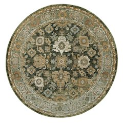 Round Traditional Rug Made of Nylon/PolyP, Green color