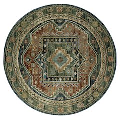 Round Traditional Rug Made of Nylon/PolyP, Blue color