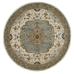 Round Traditional Rug Made of Nylon/PolyP, Ivory color